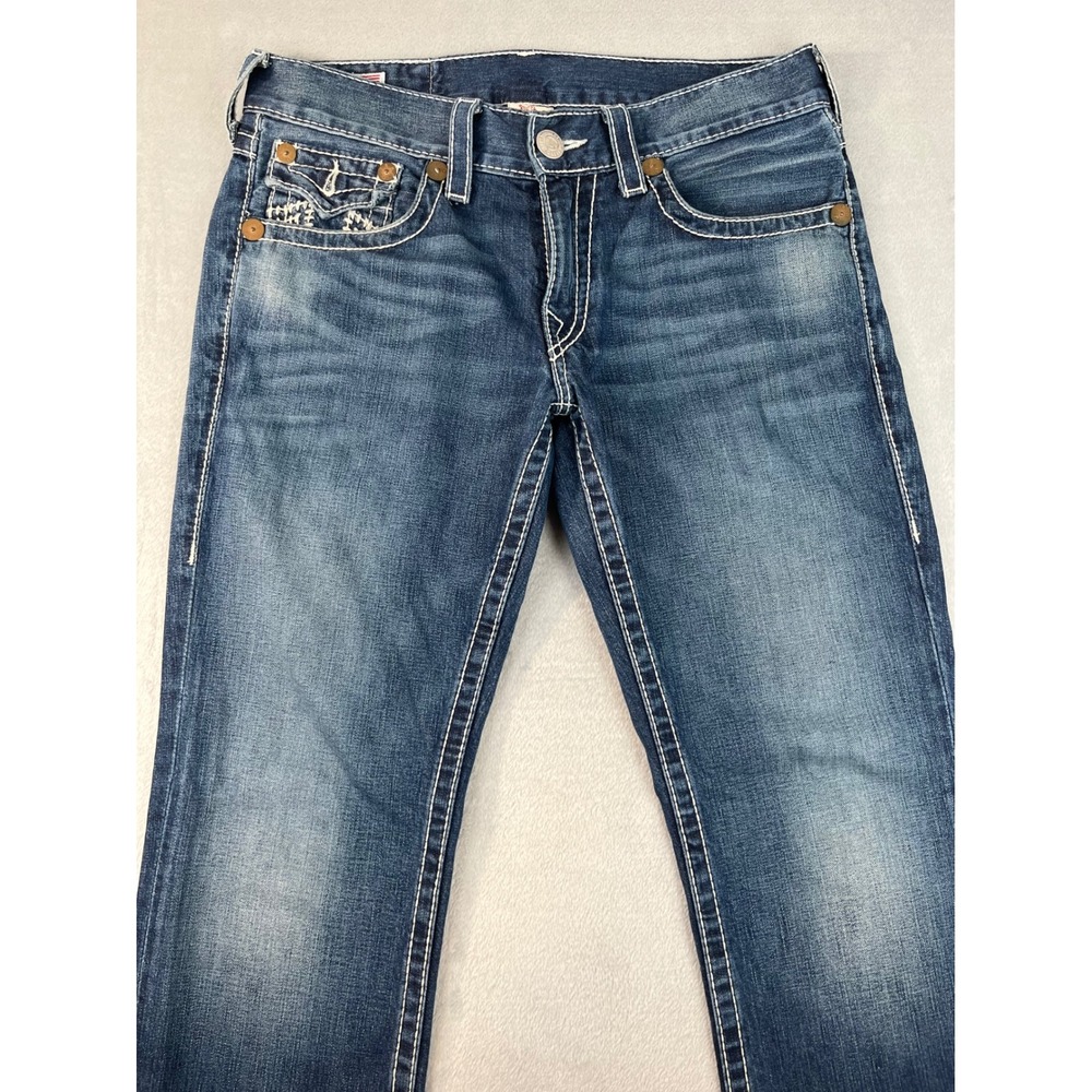 True Religion Ricky Big T Jeans Mens 33 Blue Excellent Straight Leg Big Stitch - Picture 2 of 13